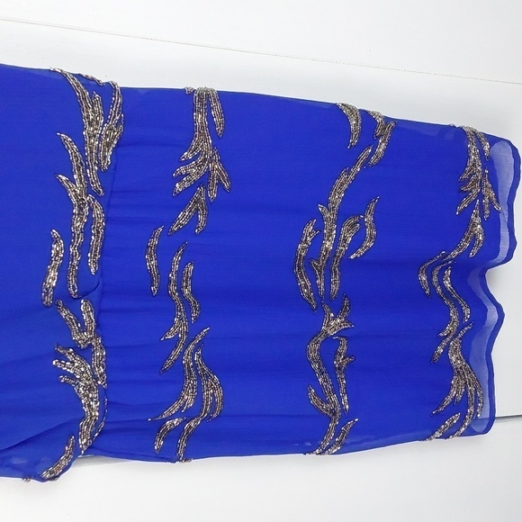 Romeo & Juliet Cobalt Blue W/ Black Silver BEADING Artsy abstract Dress Sz.M - Picture 3 of 9